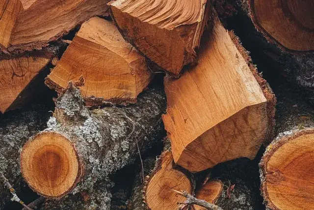 Cut tree rounds stacked after a removal